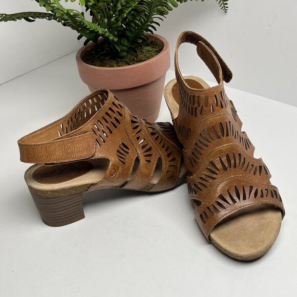 Josef Seibel Sandals Brown Heel Cut-out Sunny Leather 39 US 8 Velcro Strap - Picture 7 of 8